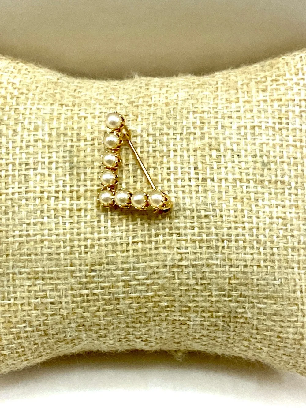 Gold-Tone Pearl “L” Triangle Brooch